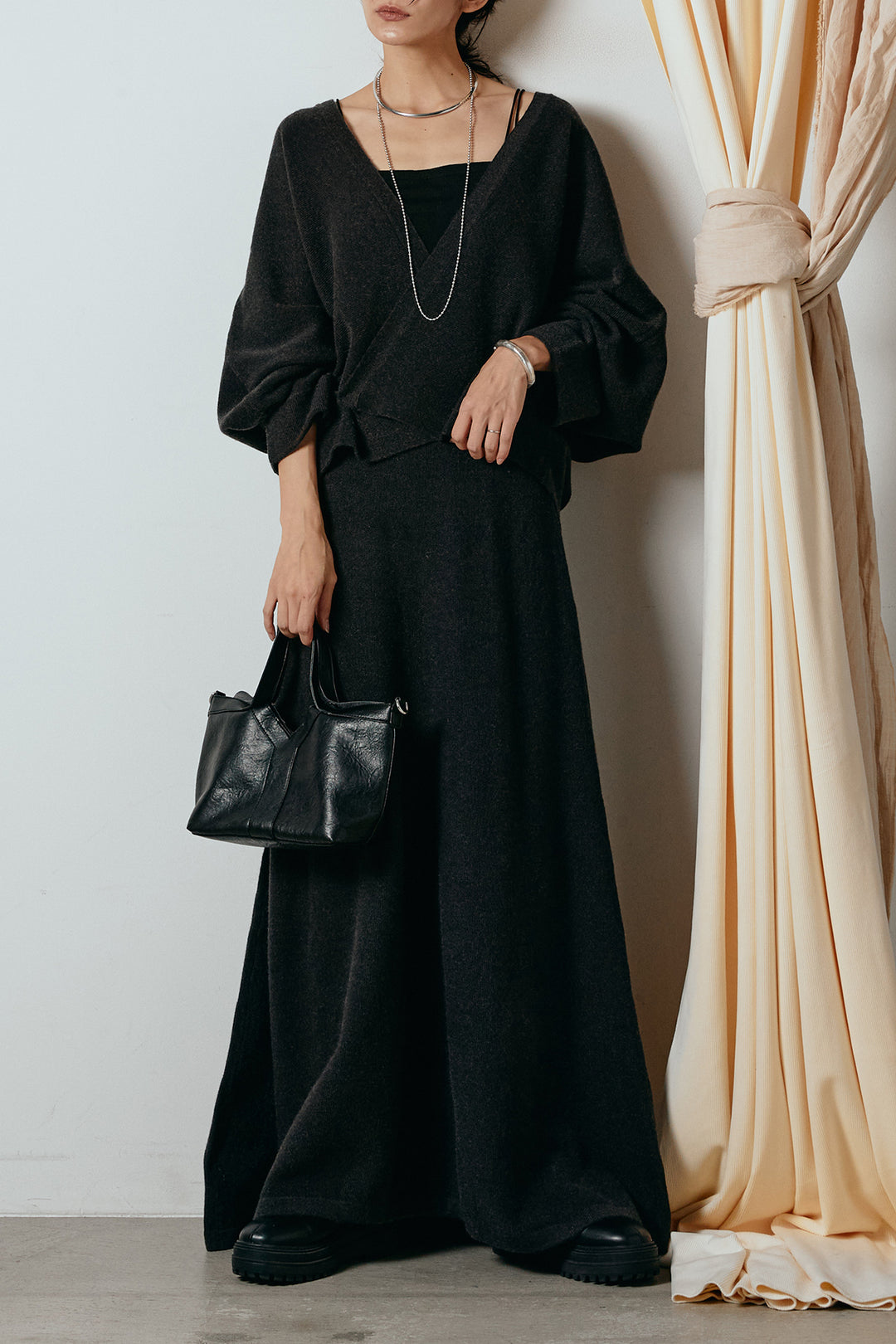 [SET]カシュクールニットカーディガン+ニットロングスカート(2set)