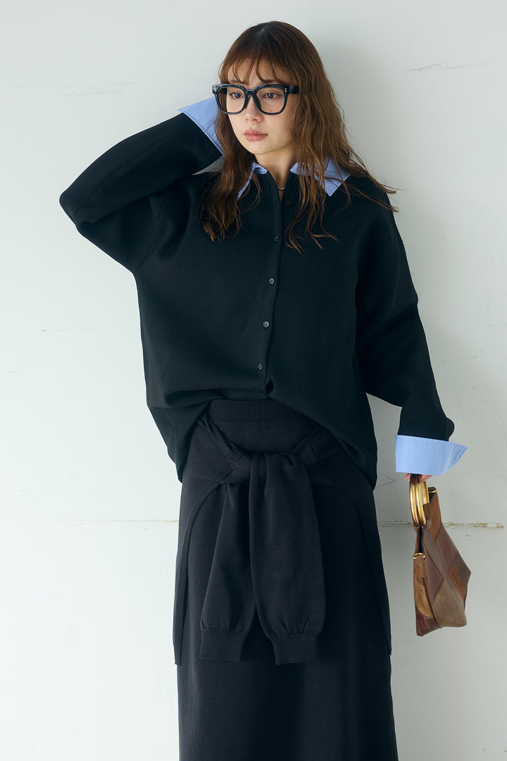 [SET]シャツレイヤード風カーディガン+レイヤードニット巻きスカート(2set)