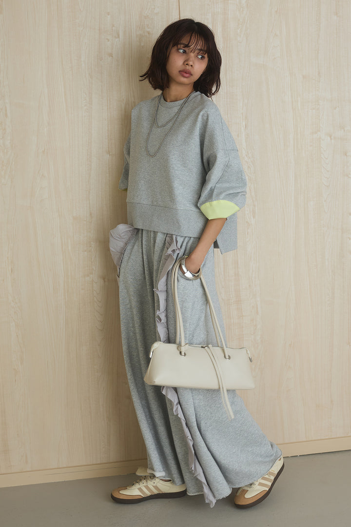 [SET]アームパッチスウェットプルオーバー+ビッグフリルスウェットロングスカート(2set)