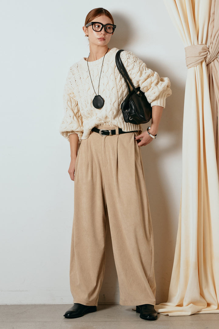 [SET]バルキーケーブルプルオーバー+コーデュロイサイドタックコクーンパンツ(2set)