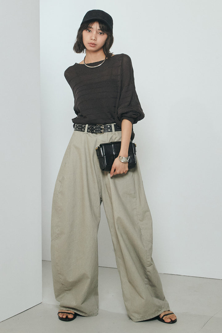 [SET]麻混リラックスニットトップス+ベルト付きカラーデニムパンツ(2set)