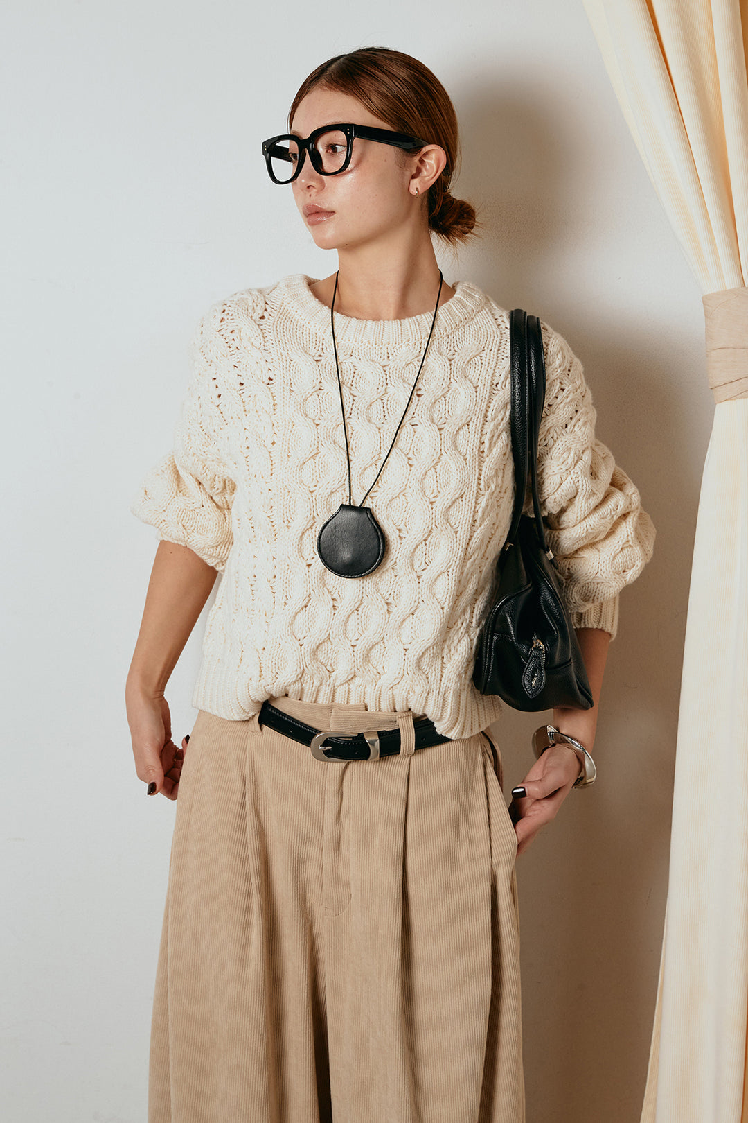 [SET]バルキーケーブルプルオーバー+コーデュロイサイドタックコクーンパンツ(2set)