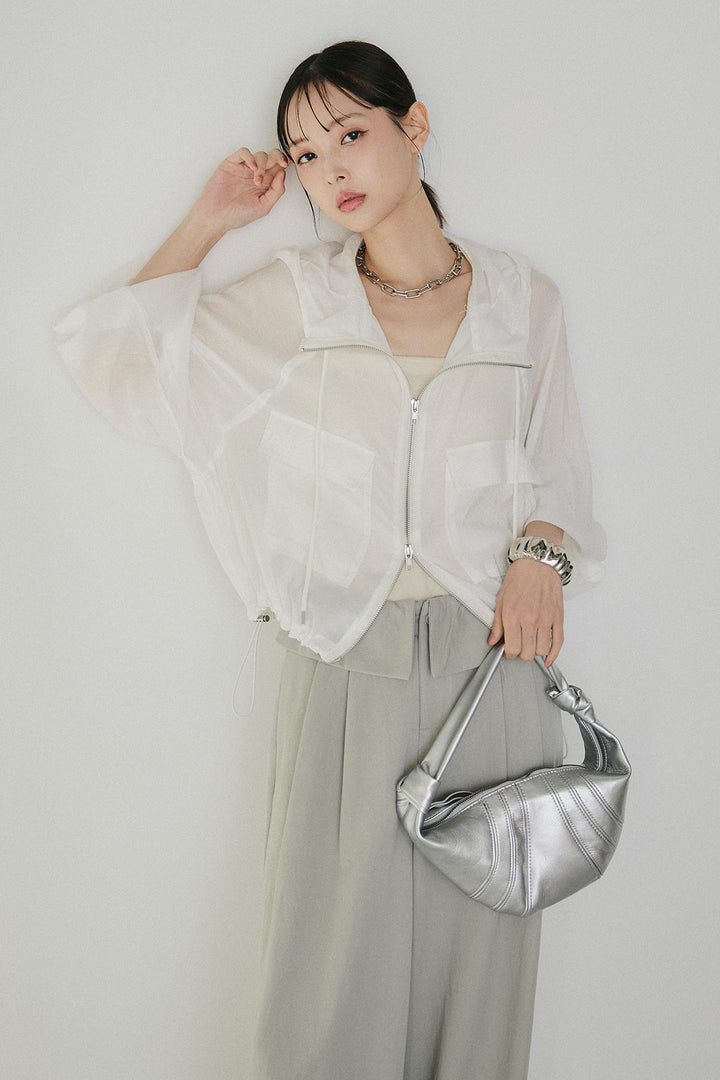 [SET]裾ドロストシアーWジップフーディーブルゾン+ウエスト折り返しワイドパンツ(2set)