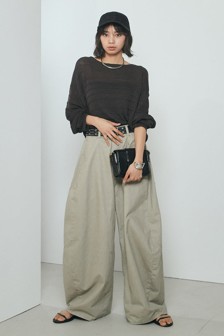 [SET]麻混リラックスニットトップス+ベルト付きカラーデニムパンツ(2set)