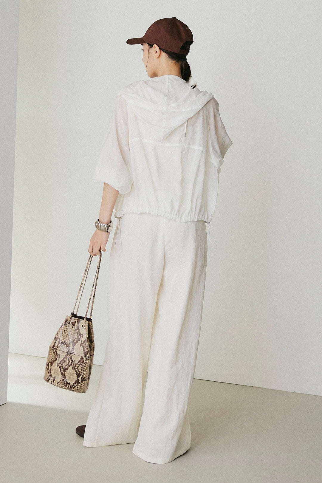 [SET]裾ドロストシアーWジップフーディーブルゾン+ウエスト折り返しワイドパンツ(2set)