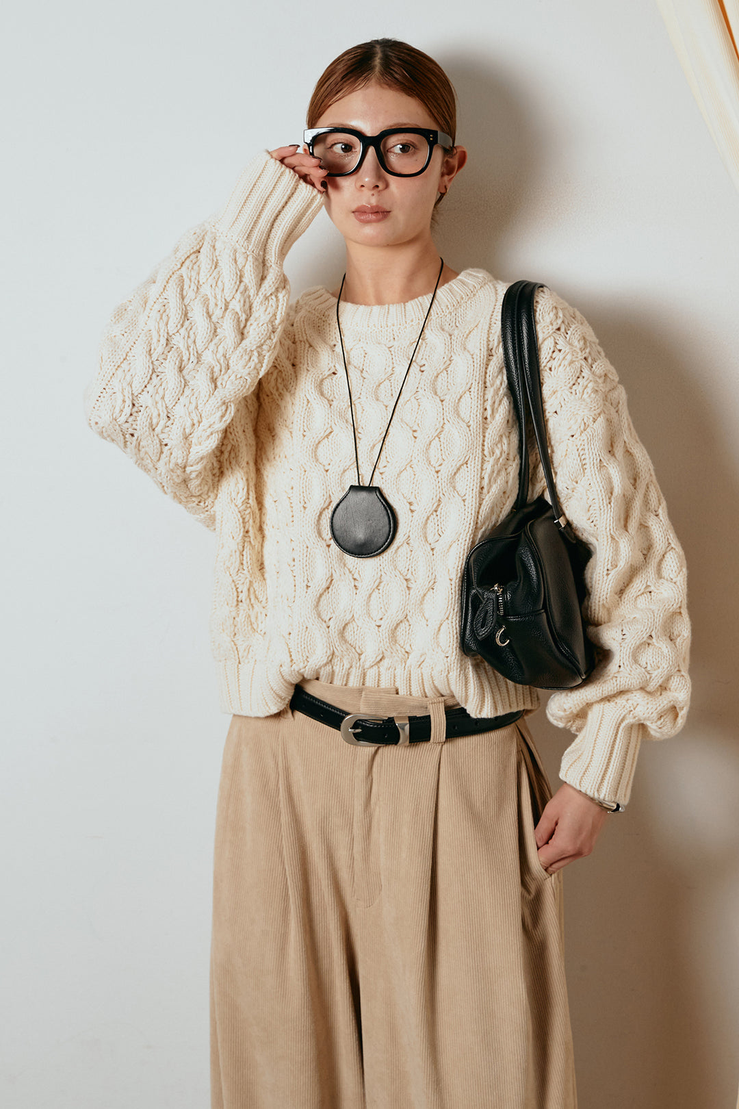 [SET]バルキーケーブルプルオーバー+コーデュロイサイドタックコクーンパンツ(2set)