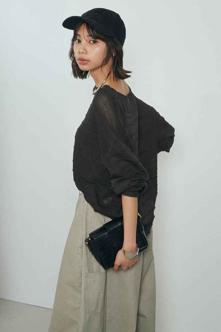 [SET]麻混リラックスニットトップス+ベルト付きカラーデニムパンツ(2set)