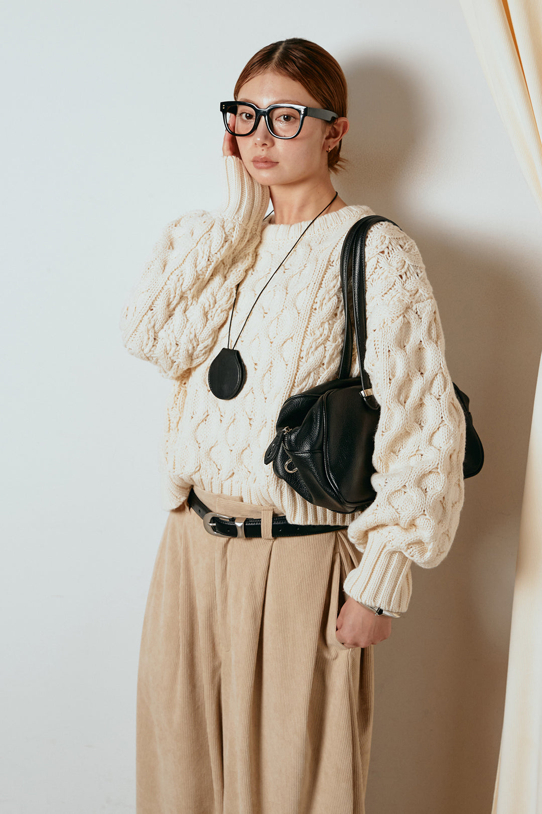 [SET]バルキーケーブルプルオーバー+コーデュロイサイドタックコクーンパンツ(2set)