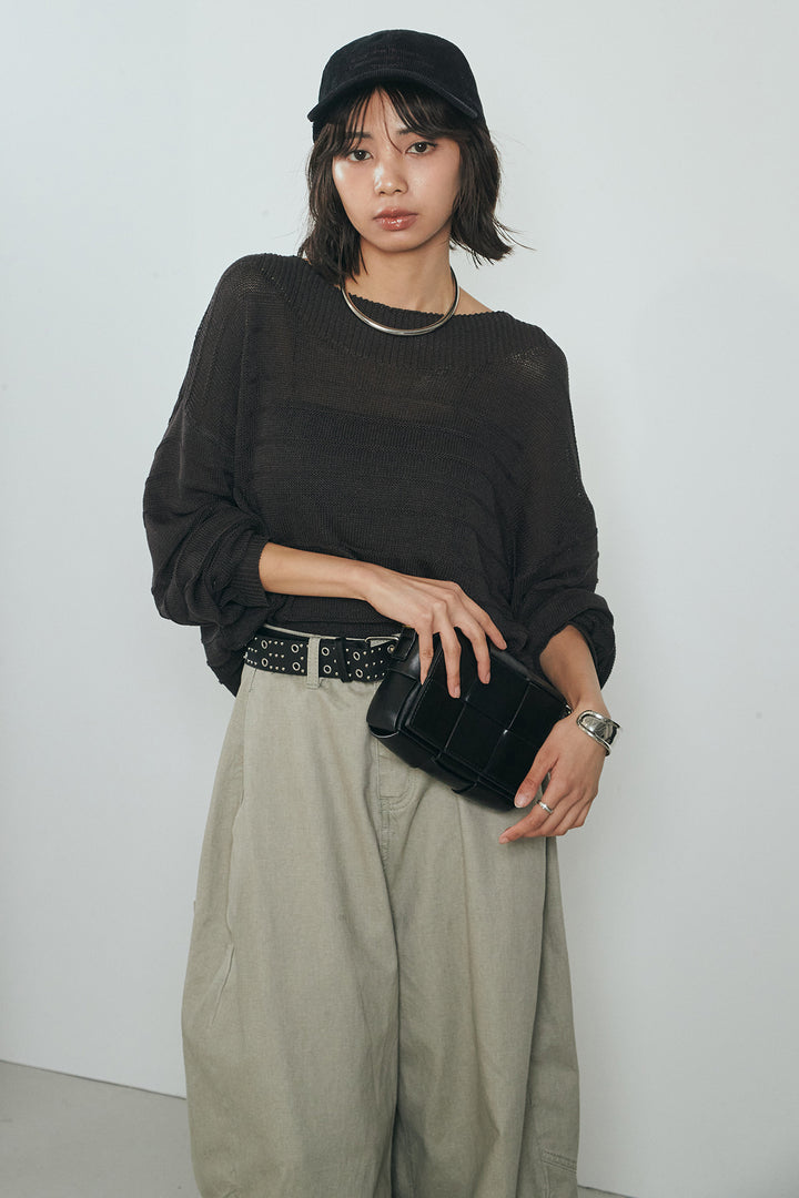 [SET]麻混リラックスニットトップス+ベルト付きカラーデニムパンツ(2set)