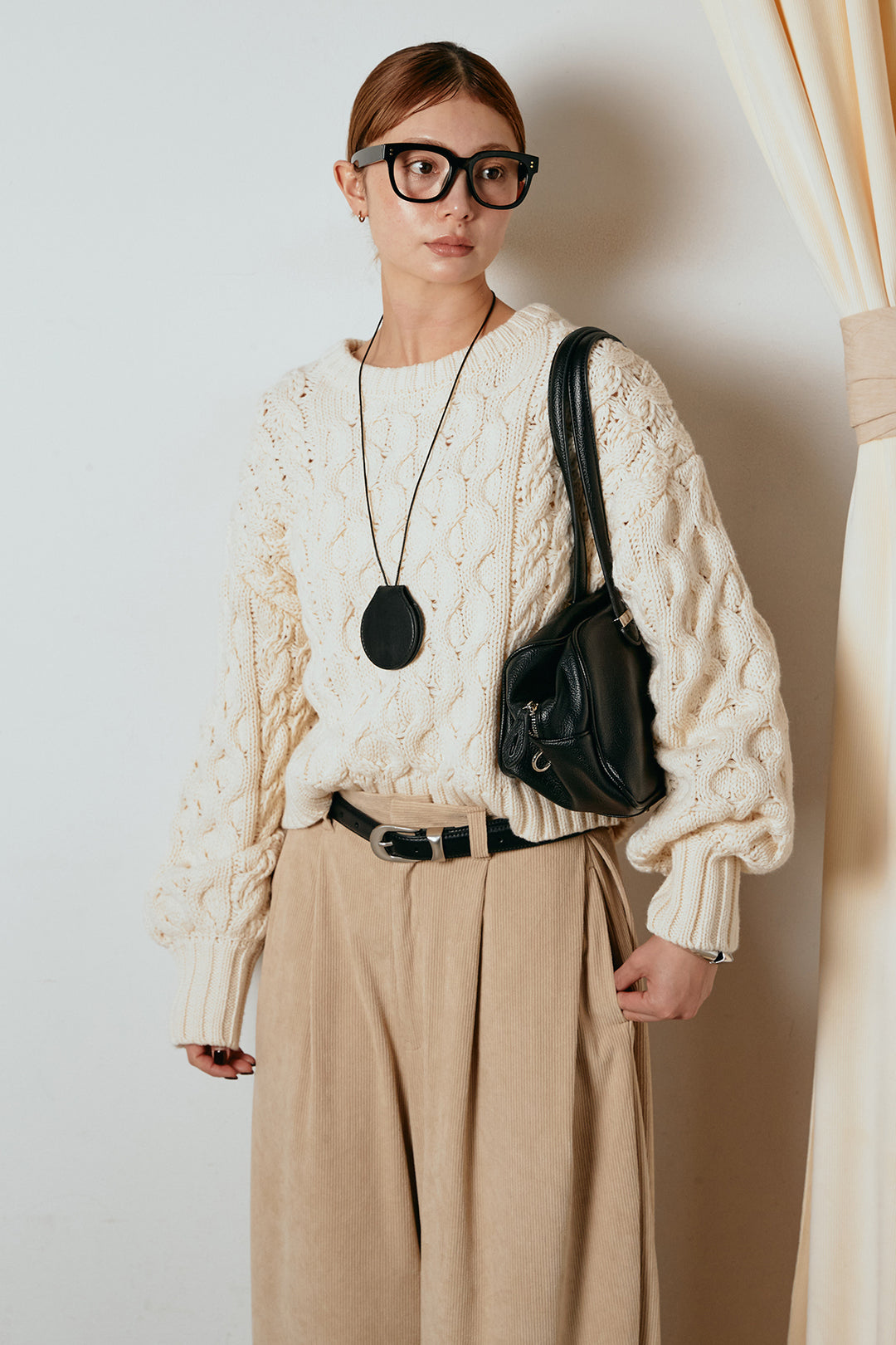 [SET]バルキーケーブルプルオーバー+コーデュロイサイドタックコクーンパンツ(2set)