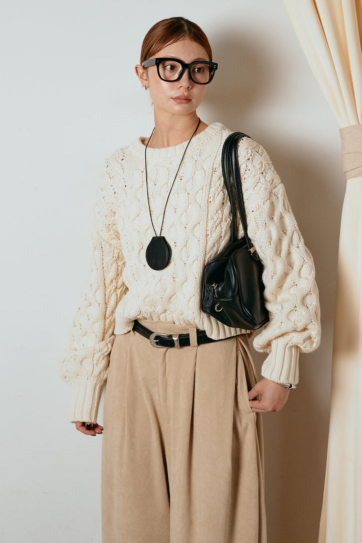 [SET]バルキーケーブルプルオーバー+コーデュロイサイドタックコクーンパンツ(2set)