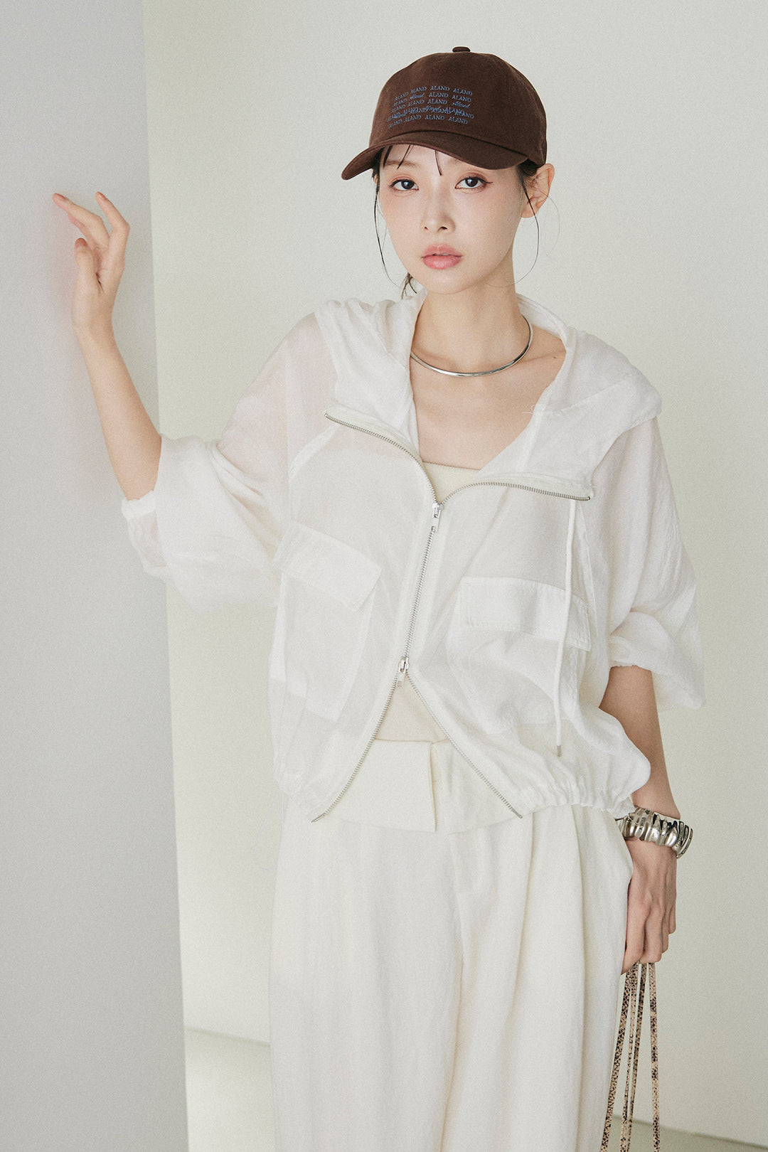 [SET]裾ドロストシアーWジップフーディーブルゾン+ウエスト折り返しワイドパンツ(2set)