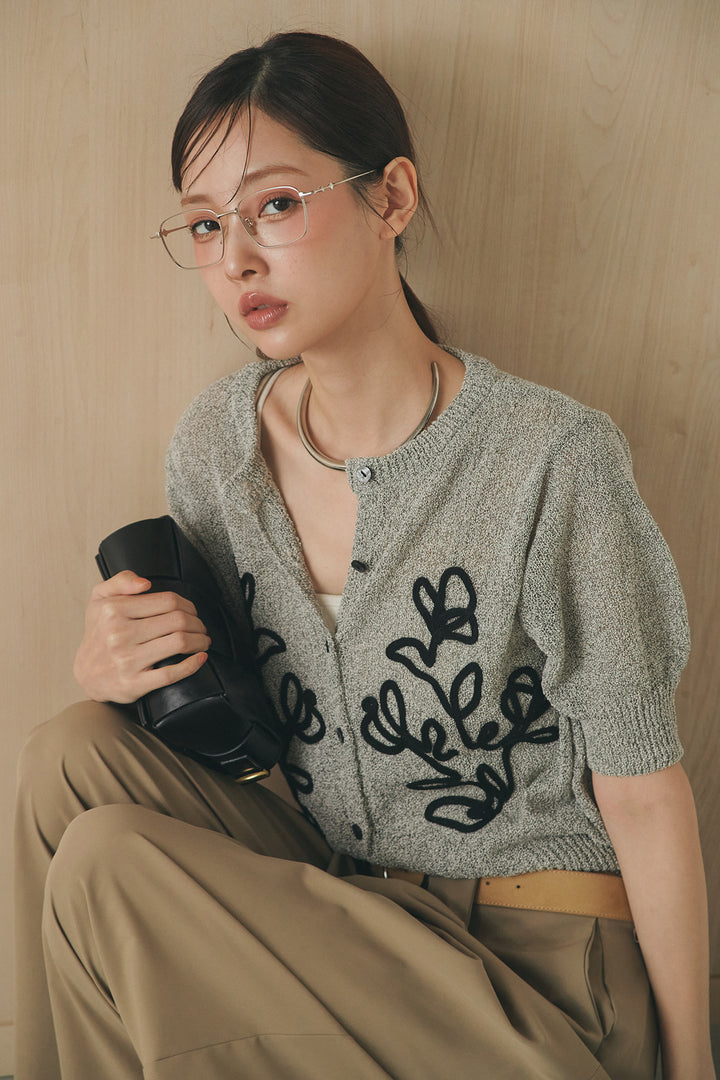 [SET]フロントテープデザイン半袖カーディガン+ベルトループデザインハイウエストタックパンツ(2set)