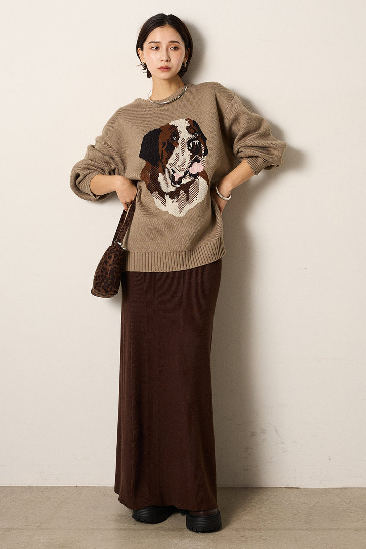 [SET]アニマルジャガード柄ニットトップス+リブナローニットスカート(2set)