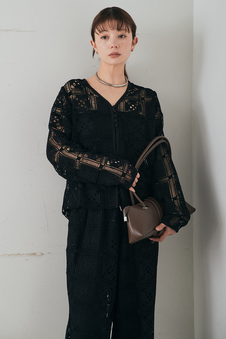 [SET]クロシェレースカーディガン+クロシェレースイージーパンツ(2set)