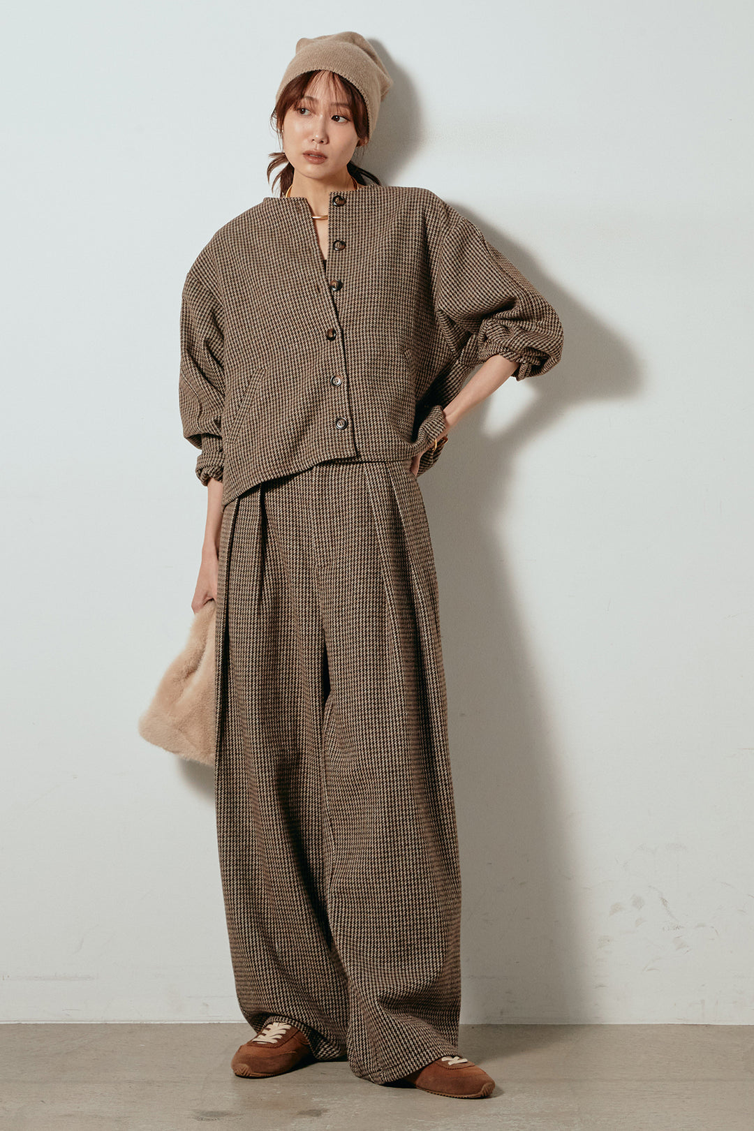 [SET]ノーカラーガンクラブチェックジャケット+ガンクラブチェックタックパンツ(2set)