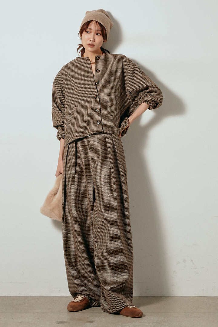 [SET]ノーカラーガンクラブチェックジャケット+ガンクラブチェックタックパンツ(2set)