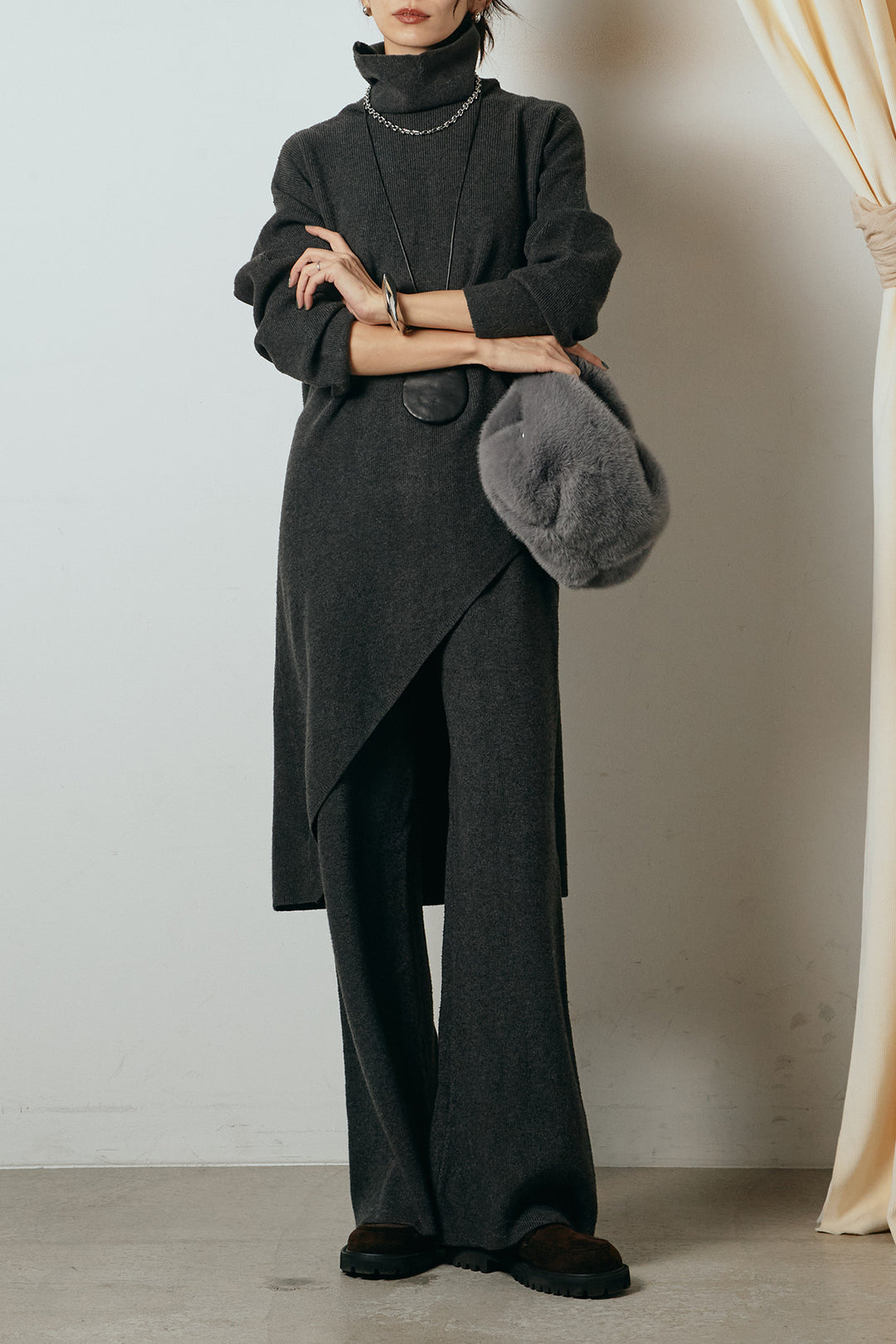 [SET]裾アシンメトリーニットSETUP