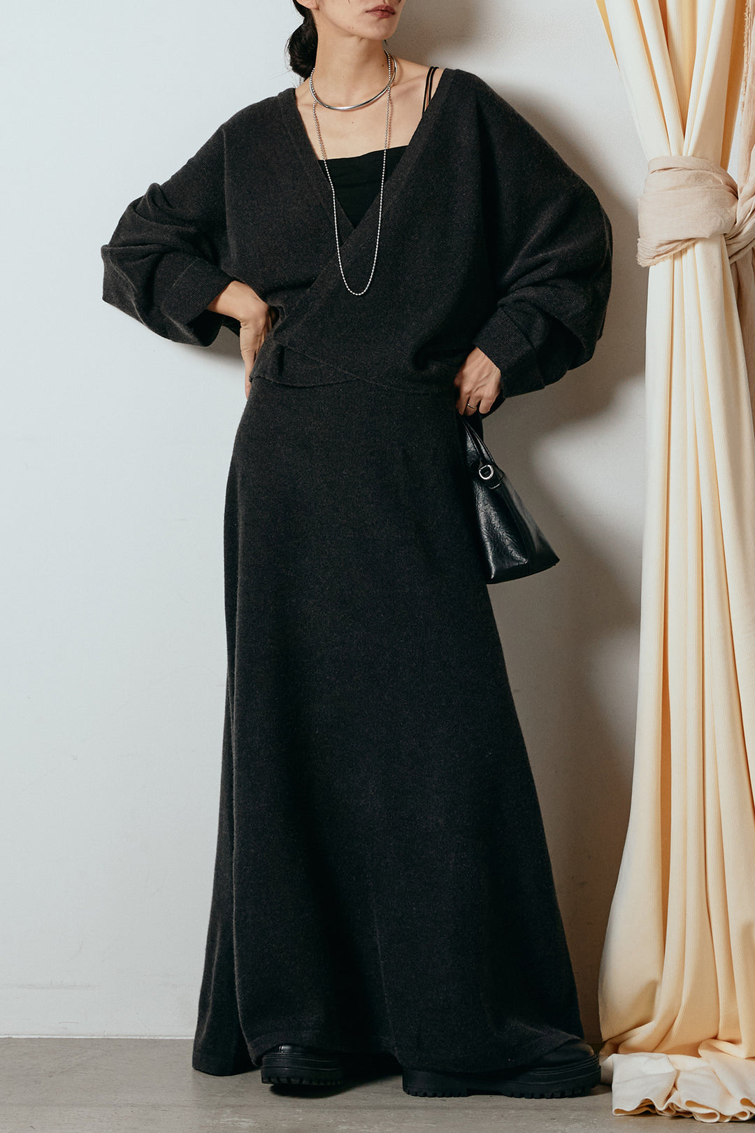 [SET]カシュクールニットカーディガン+ニットロングスカート(2set)