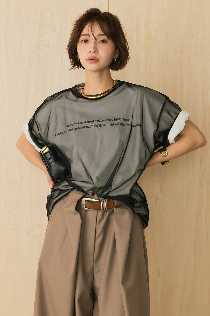【即納】綿天竺Tシャツ×チュールトップス