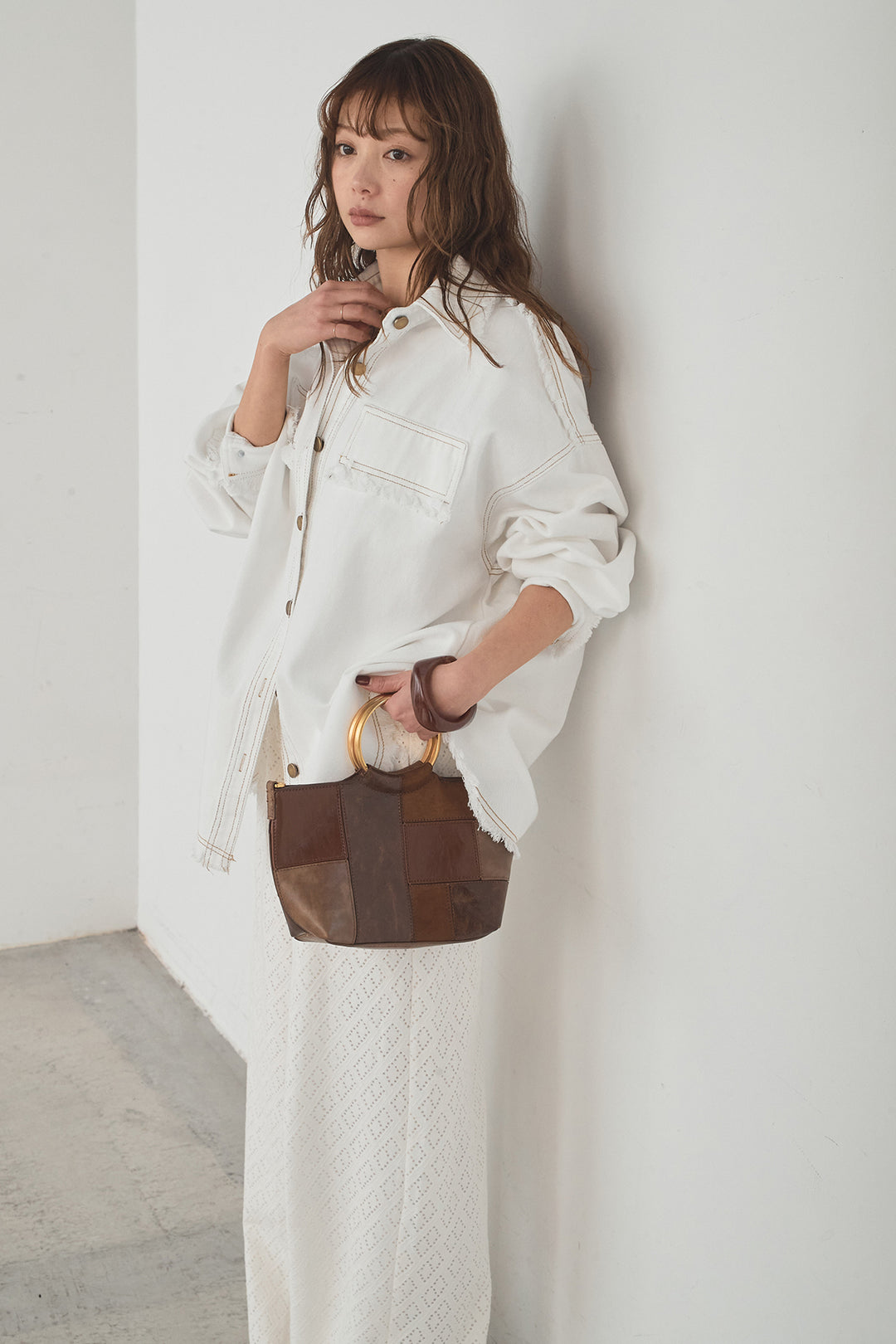 [SET]フリンジデニムジャケット+ダイヤ柄レースロングイージーパンツ(2set)