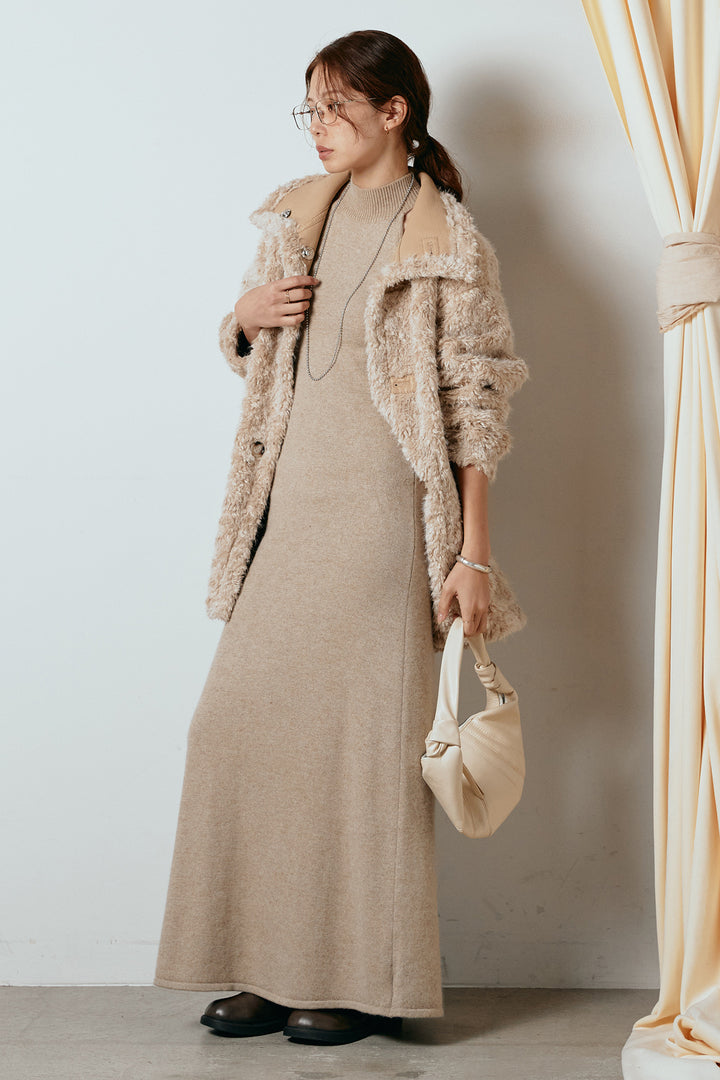 [SET]リバーシブルボアアウター+ノースリーブニットロングワンピース(2set)