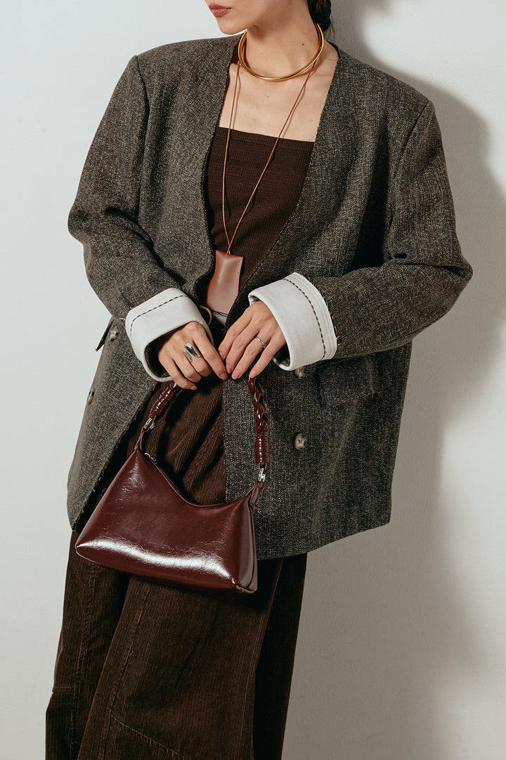 [SET]ノーカラーダブルボタンツイードジャケット+タック入りコーデュロイワイドパンツ(2set)