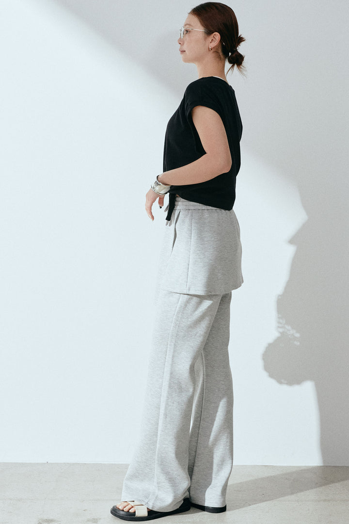 [SET]前結びコンパクトTシャツ+レイヤードスウェットパンツ(2set)