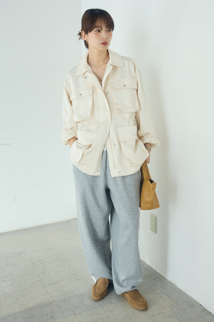 [SET]サテンライトブルゾン+異素材切り替えスウェットパンツ(2set)