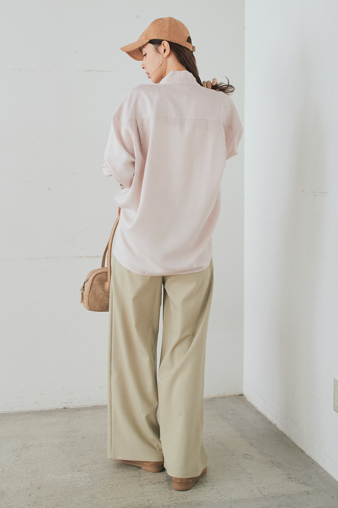 [SET]ニュアンスボータイブラウス+斜めボタンタック入りスラックス(2set)