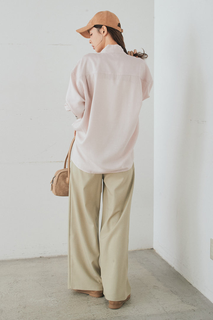 [SET]ニュアンスボータイブラウス+斜めボタンタック入りスラックス(2set)