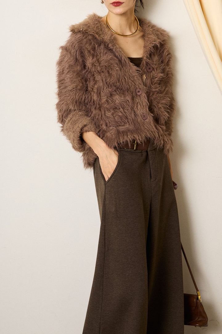 [SET]襟付きシャギーニットカーディガン+サイドベルトパンツ(2set)