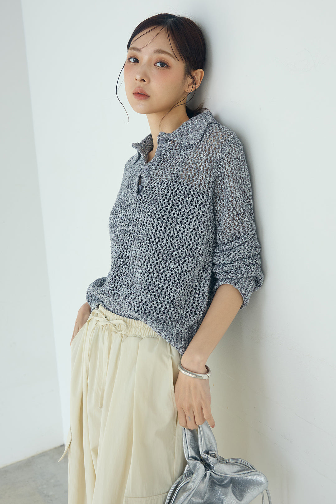 [SET]ミックスメッシュポロニット+撥水ジョガーパンツ(2set)