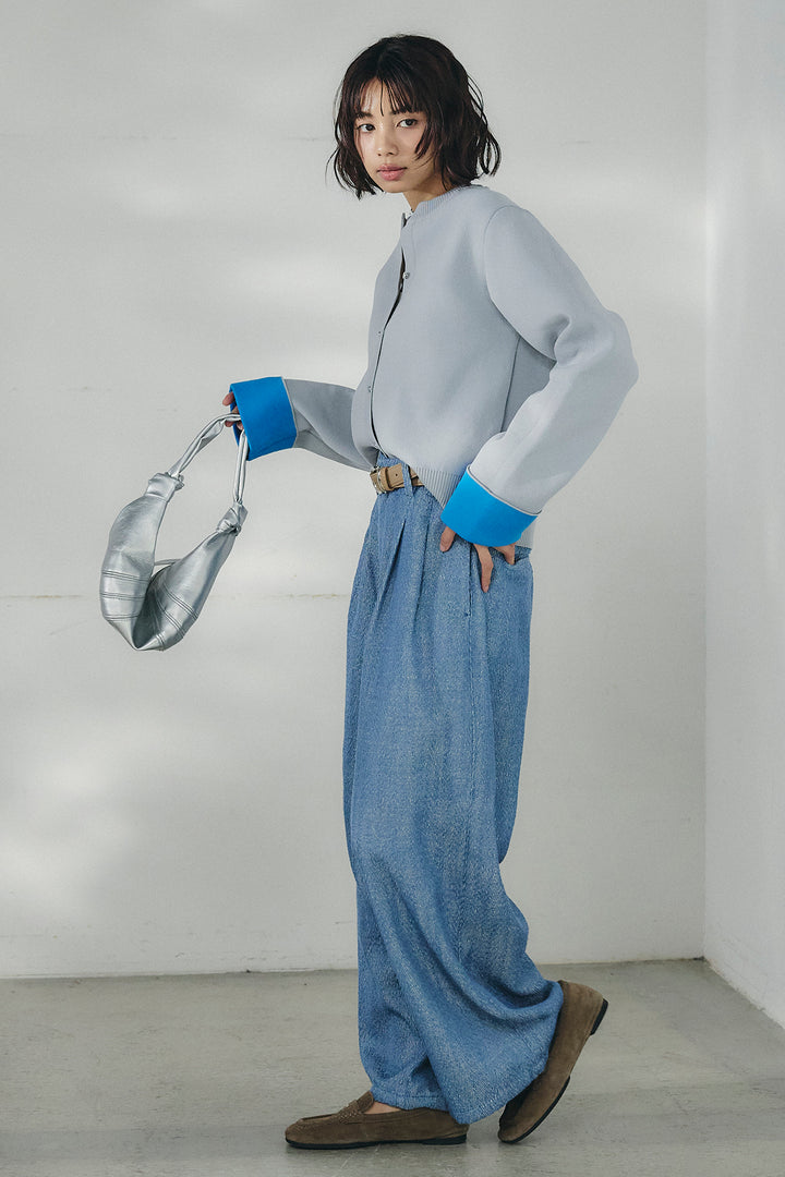 [SET]リバーシブル配色ニットカーディガン+デニムライクヘリンボーンタックパンツ(2set)