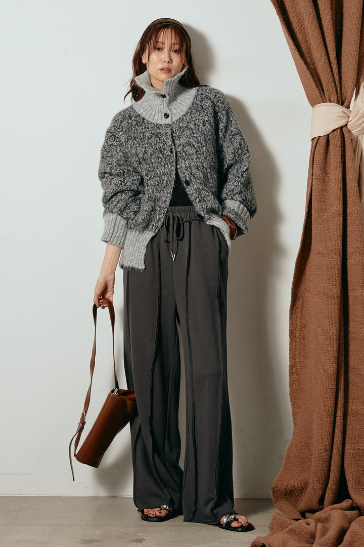 [SET]ハイネックミックスニットトップス+フロントラインデザインワイドスウェットパンツ(2set)