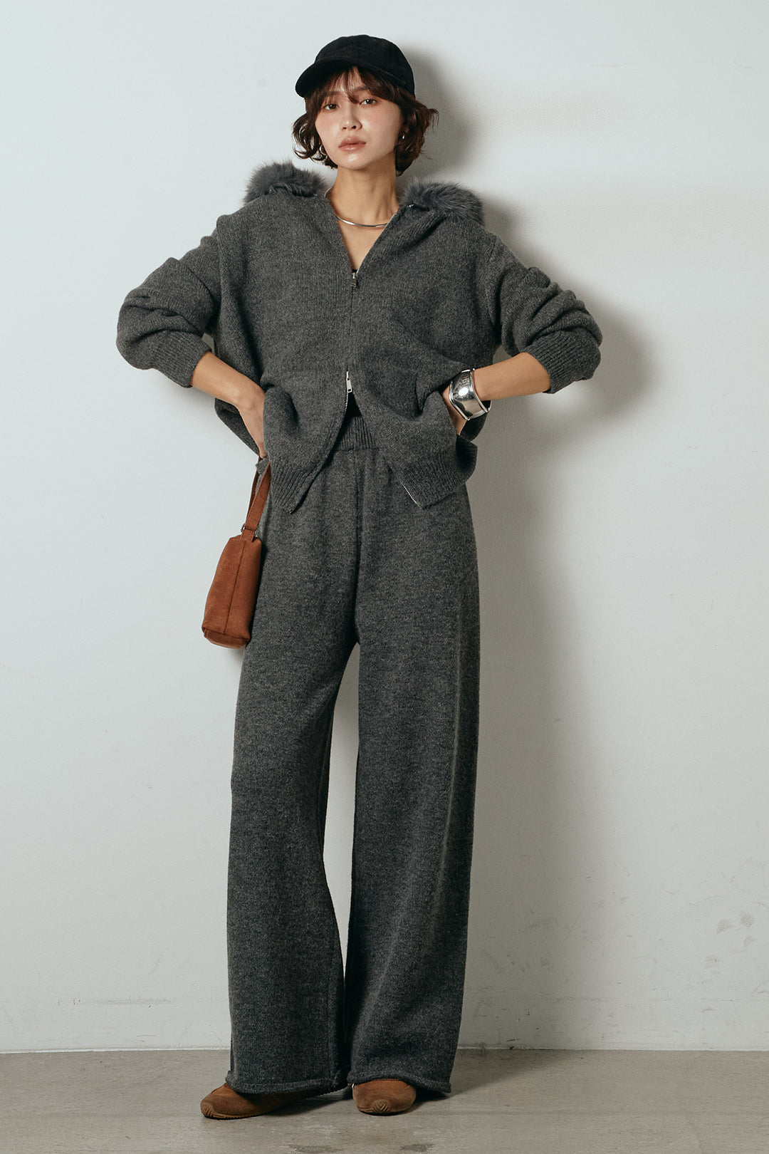 【着回しセット】[SET]ファー付きフーディーニットSETUP+ビッグカラーダブルジップニットSETUP(2set)