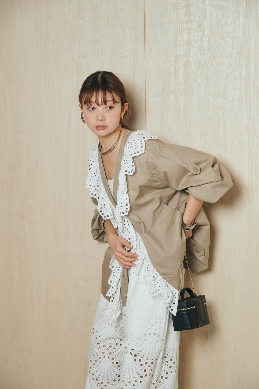 [SET]レースフリルドッキングアウター+レース刺繍リラックスパンツ(2set)