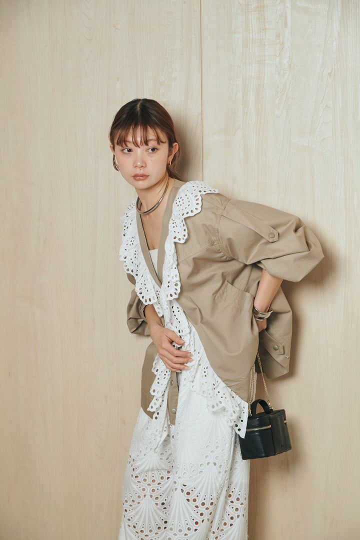 [SET]レースフリルドッキングアウター+レース刺繍リラックスパンツ(2set)