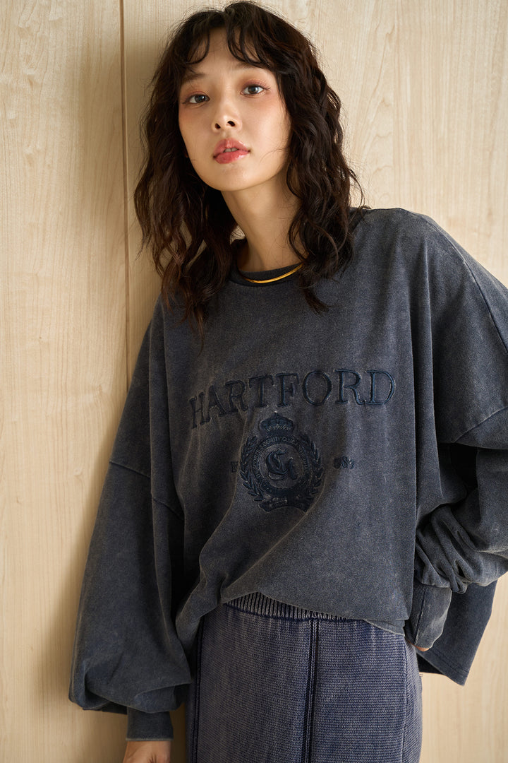 [SET]袖ボリュームHARTFORD刺繍Tシャツ+ピグメントリラックスニットスカート(2set)