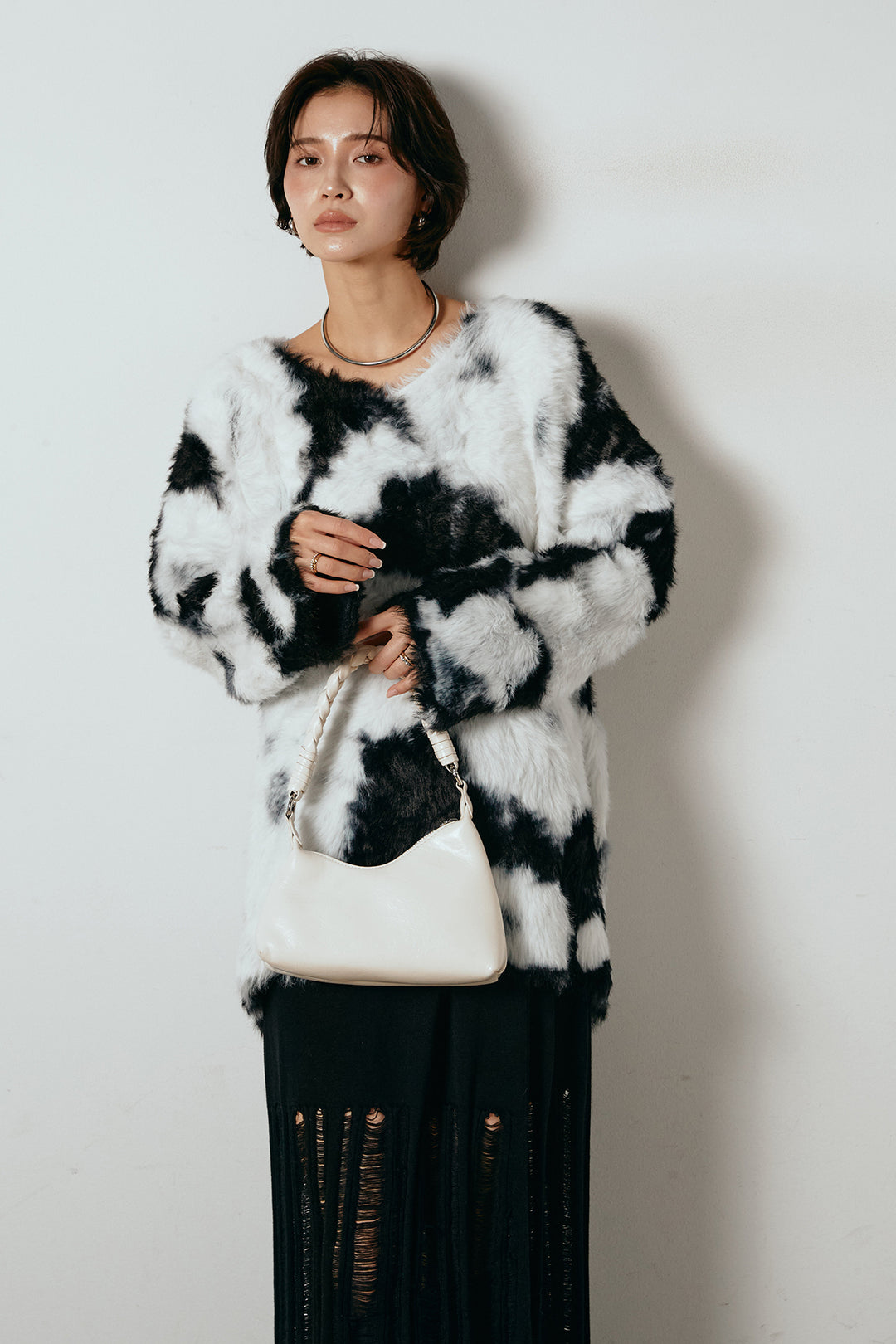 [SET]タイダイ柄シャギーニットトップス+裾シアーリブスカート(2set)