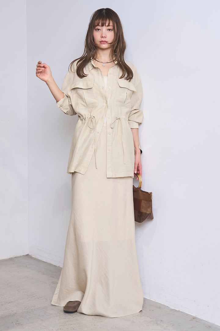 [SET]リネンブレンドシアーサファリシャツ+リネンブレンドロングナロースカート(2set)