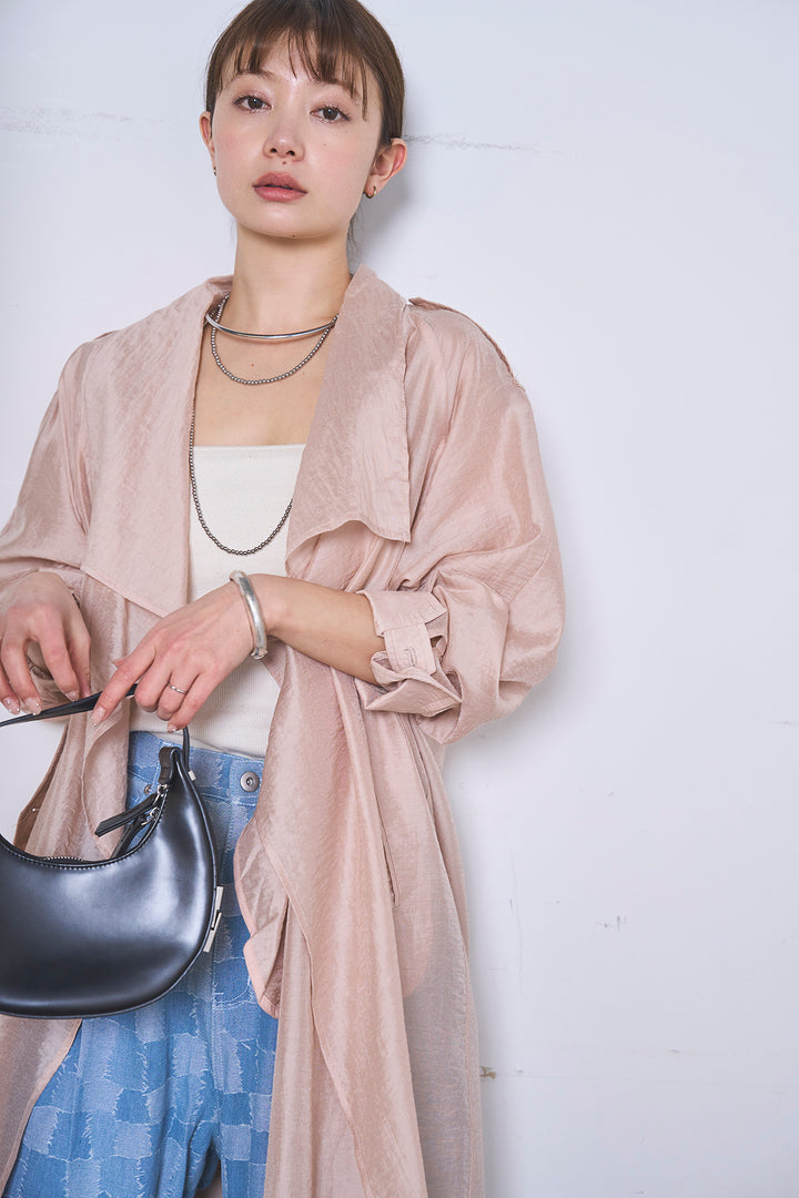 [SET]ロングシアーアウター+パッチワーク風デニムワイドパンツ(2set)