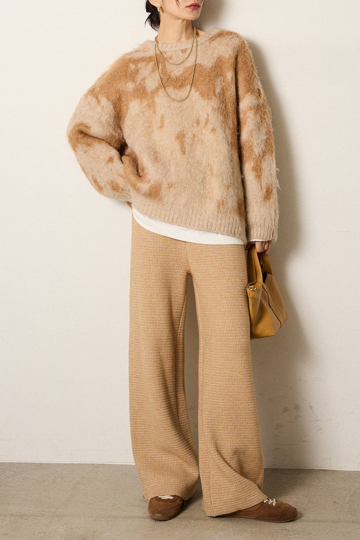 [SET]モヘアタッチマーブルニット+ワイドリブニットイージーパンツ(2set)