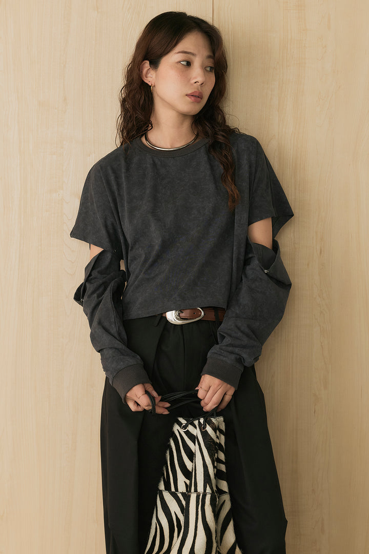 [SET]セパレートフェードTシャツ+ニーサイドタックウエストドロストパンツ(2set)