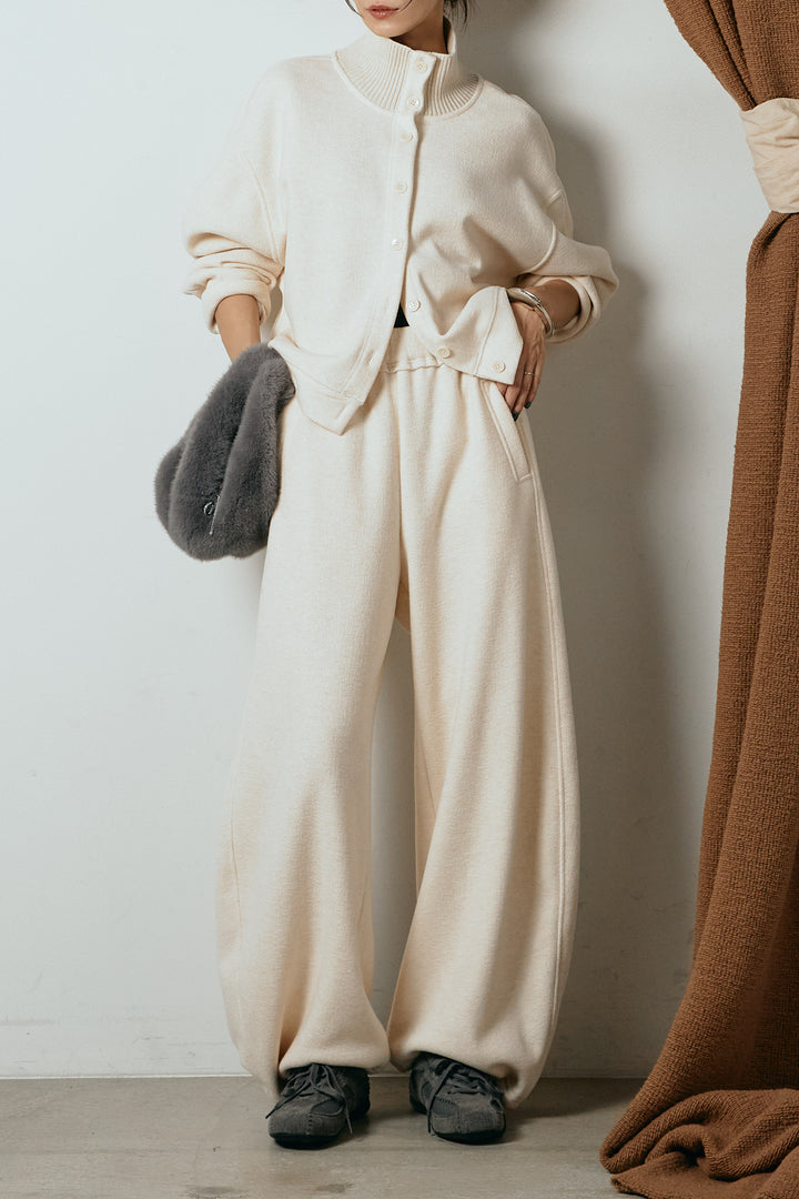 [SET]リブスタンドネックボタントップスSETUP