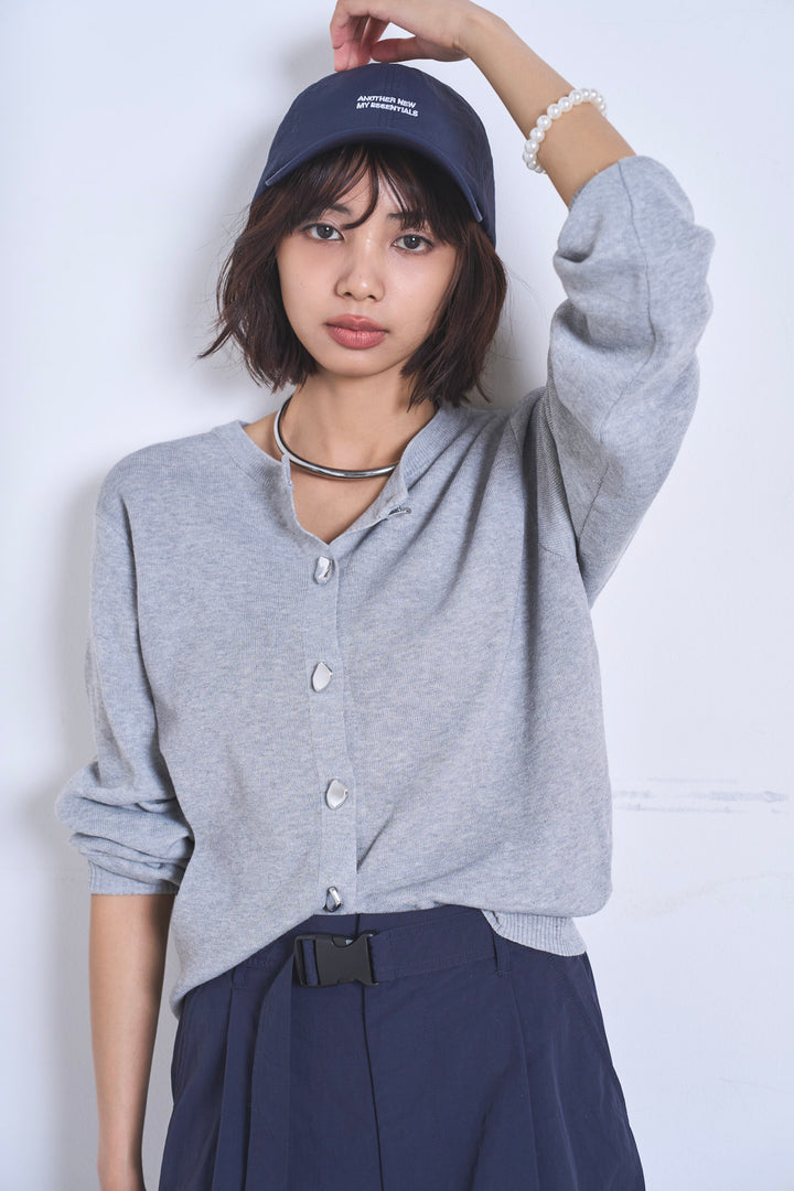 [SET]リサイクルポリニュアンス釦カーデ+撥水加工ナイロンスカート(2set)