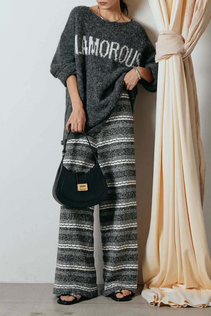 [SET]フロントロゴデザインニットトップス+マルチライン柄リラックスニットパンツ(2set)