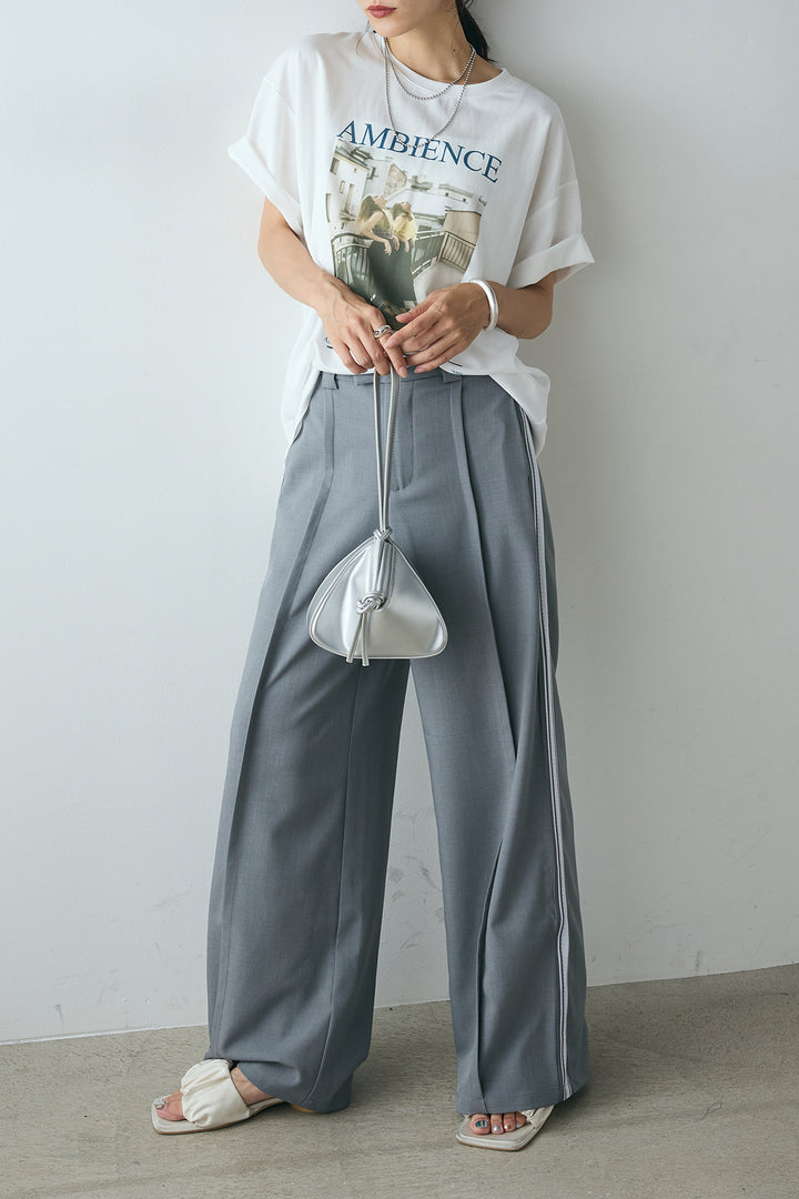 [SET]AMBIENCEフォトプリントTシャツ+サイドラインワイドスラックスパンツ(2set)
