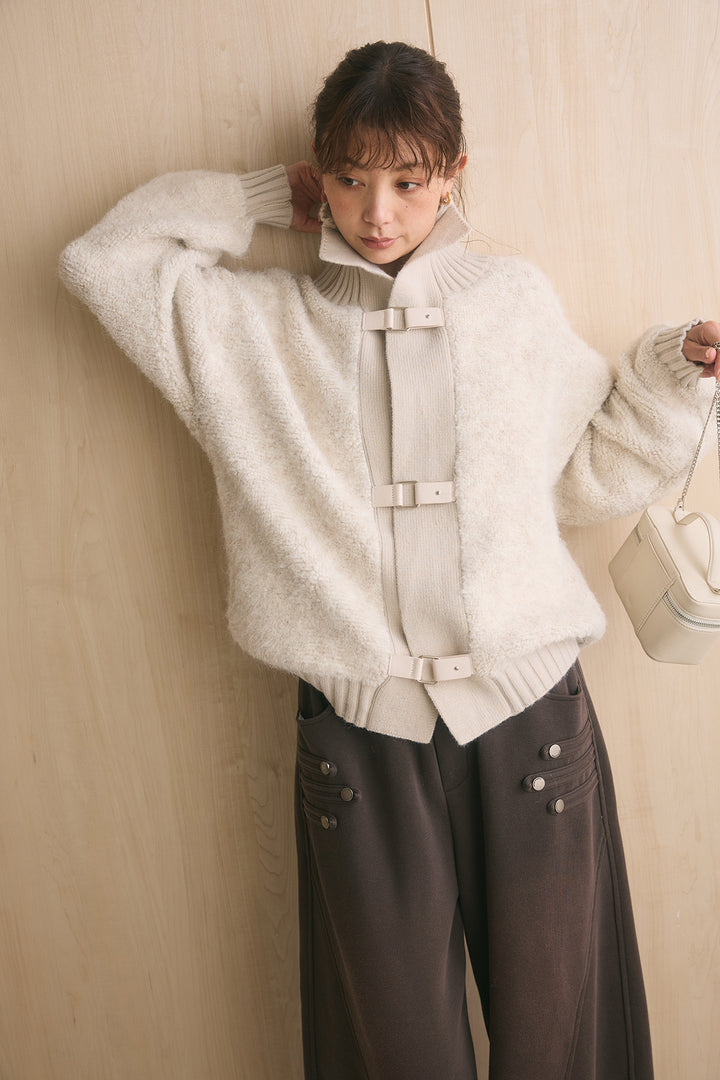 [SET]ブークレーハイネックニットジャケット+ナポレオンディテールカーブパンツ(2set)