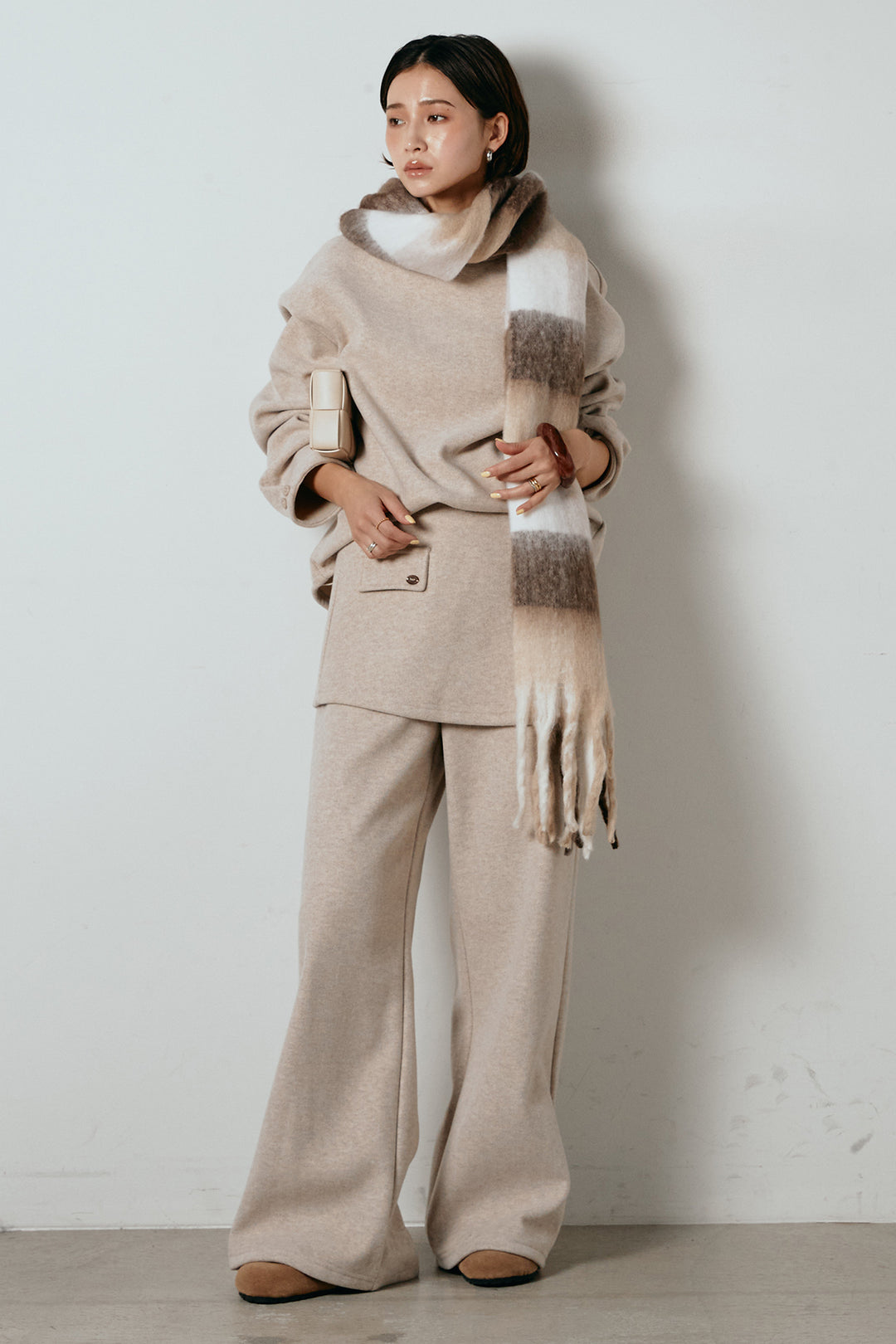 [SET]チェックマフラー付きニットSETUP